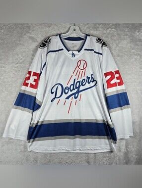Los Angeles Dodgers LA Kings Night Jersey Men Size M Medium 23 White Long Sleeve